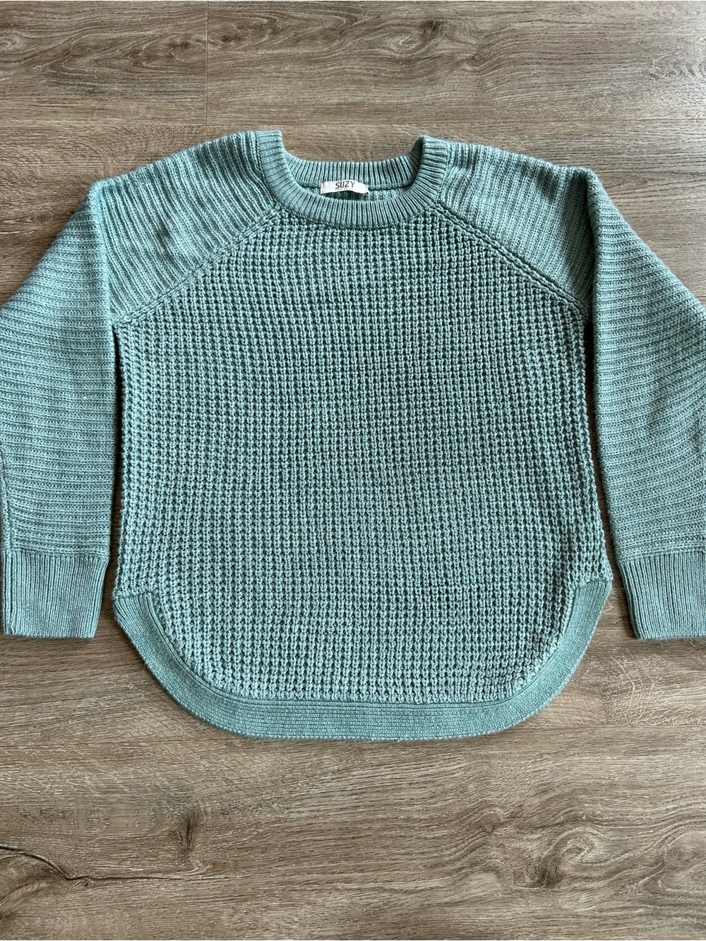 Suzy Shier Mint Green Waffle Knit Crewneck Sweater